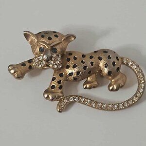 Vintage Signed JJ Rhinestone Leopard Cub